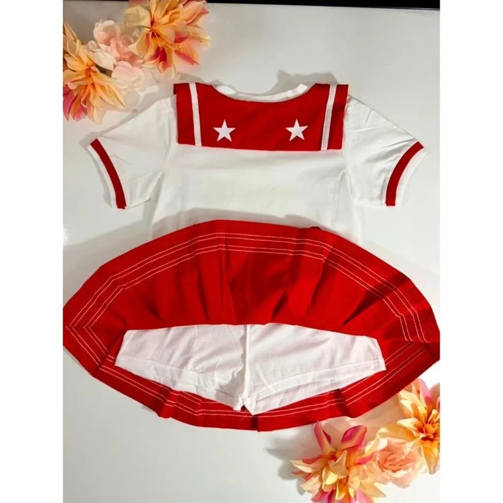 New! sailor-style T-shirt and skirt set 4/5